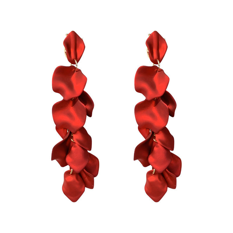 Wholesale Light Luxury High-end Petal Tassel Earrings Fashion Personality Exaggerated Elegant Long Earrings